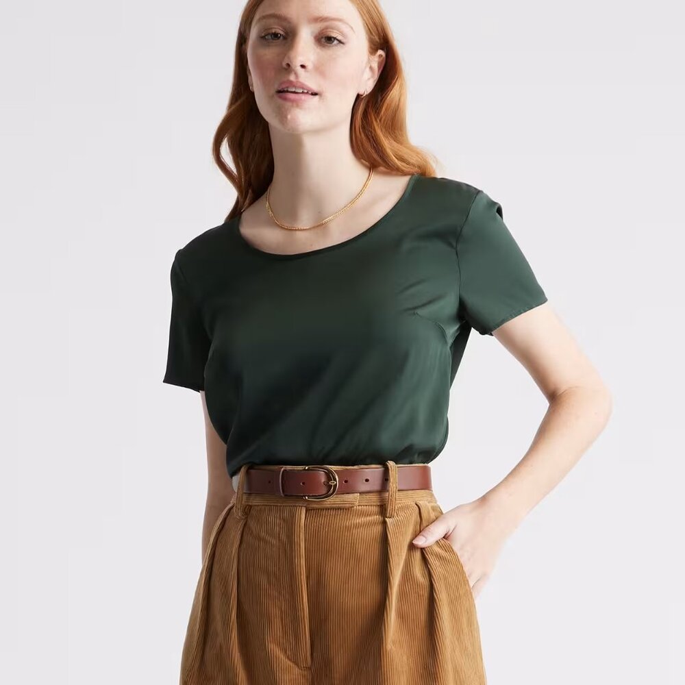 NWT Quince Washable Stretch Silk Tee - Green